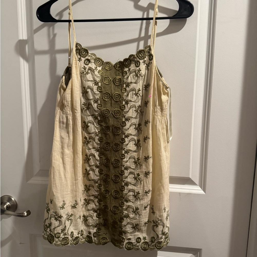 fab'rik Cream and Olive Embroidered Top